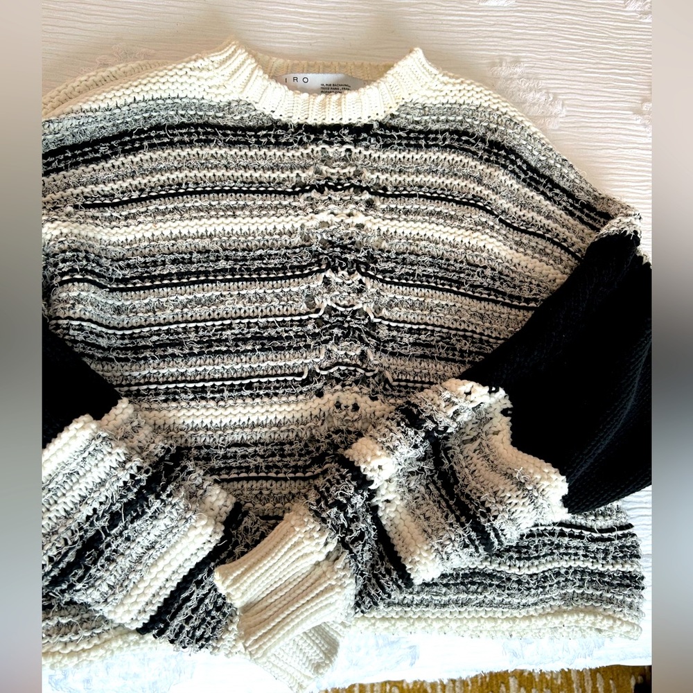 IRO knit sweater in small, black, grey and white